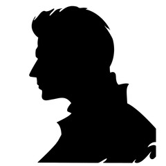 silhouette people of a slim young casual man portrait profile standing, black color isolated on transparent png background Generative ai