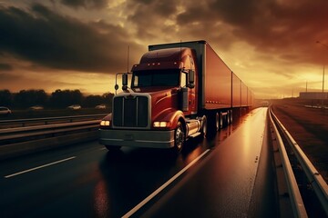 Fototapeta na wymiar Contemporary Trucks on the Freeway. AI