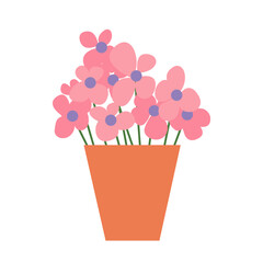 Vector pink flowers in vase flat illustration