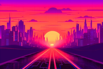 Easy Over Cyberpunk Sunset: Synthwave-inspired Art with Neon Glow