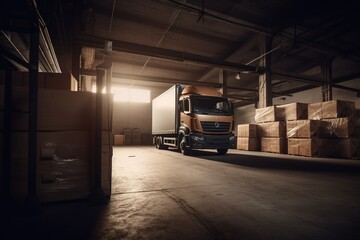 Truck in packed warehouse  .Generative AI