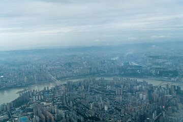 Aerial view of city of Chongqing and Yangtze river in China