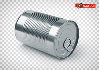 Vector realistic illustration of a tin can on a transparent background.