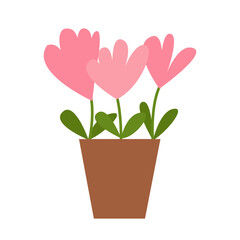 Vector pink flowers. in pot illustration