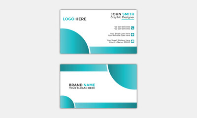 Modern Corporate and Creative Business Card Design Template Double-Sided Horizontal Name Card Simple and Clean Blue and White Visiting Card Vector Illustration Colorful Gradient Business Card