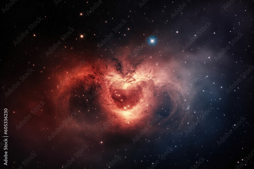 Sticker heart-shaped nebula with twinkling stars in the background, created with generative ai