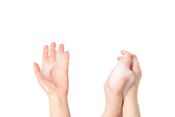 Hand washing isolated on white background.
