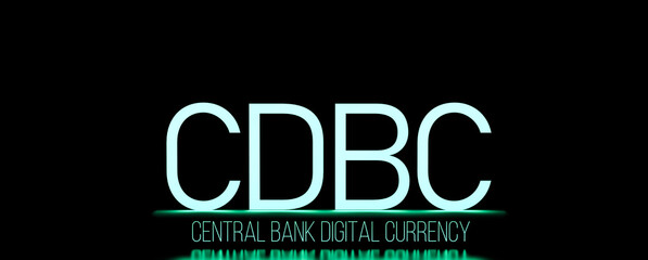 Central bank digital currency business concept CBDC text acronym neon. 3D render. - obrazy, fototapety, plakaty