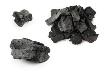 Obraz premium Black oak coal isolated on white background.