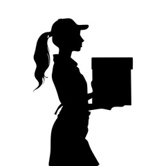 Vector illustration. Silhouette of a courier girl. Delivery service. - obrazy, fototapety, plakaty