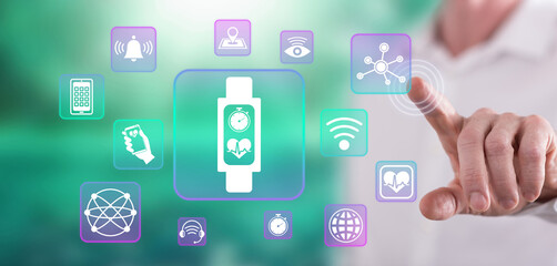 Man touching a wearable technology concept