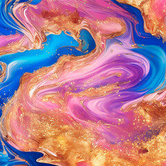 liquid pink marble background with gold splashes generation ai