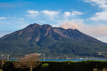 View of Active Volcano Sakurajima from Kagoshima Mainland, mountain in Japan