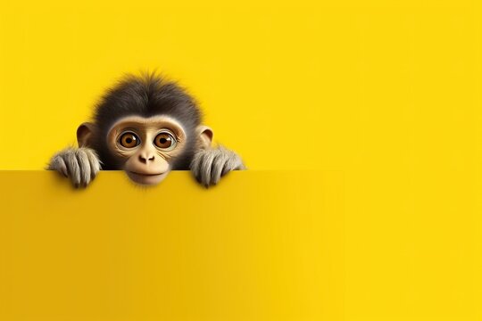 Cute monkey holding a blank board, generative ai