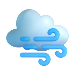 Cloud with strong wind 3d vector illustration. Wind force and speed icon for summer day in cartoon style isolated on white background. Weather forecast, meteorology concept