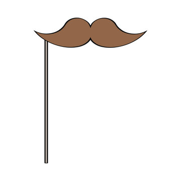 Brown mustache on a stick. Masquerade accessory. Element for a photo booth. Vector illustration.