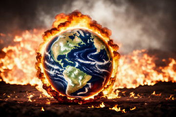 Global warming concept. Enviroment catastrophe. Conflagration of the forests on earth. 3D rendering