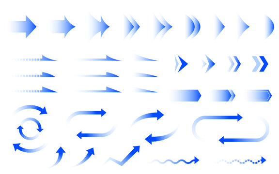 set of blue arrows designs, gradient color arrows for business reporting