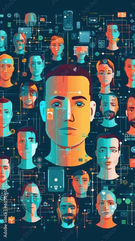 Aufkleber power facial recognition technology, biometric identification innovative security system efficiency
