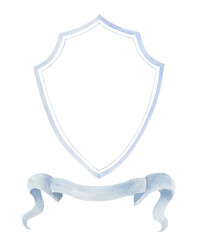 Watercolor Crest with Ribbon on the white Background. - 605340872