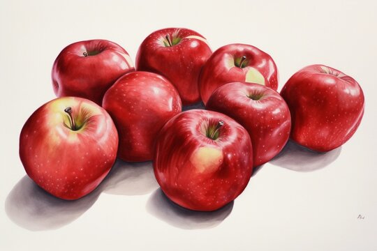 Vibrant and Tempting: A 3D Aquarelle Painting of a Bunch of Fresh Red Apples on a Monochromatic Background