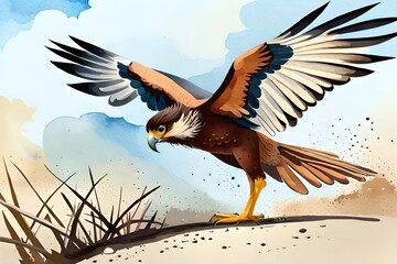 Fototapeta na wymiar Eagle in the desert Watercolor illustration for your design (Ai Generated)