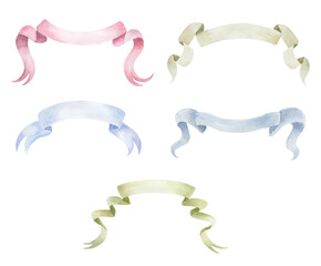 Watercolor Ribbons Set on the white Background.