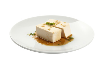Tofu on dish isolated on transparent background. Generative Ai