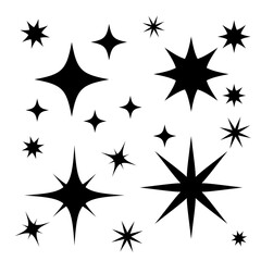 y2k style stars black, 00s elements, 2000s design, psychedelic stars black isolated on white background