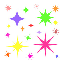 Fototapeta na wymiar y2k stars modern colors, 00s elements, 2000s design, psychedelic stars black isolated on white background