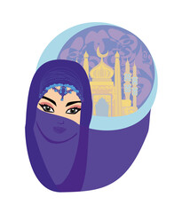 Portrait of Muslim beautiful girl in hijab - 605341823