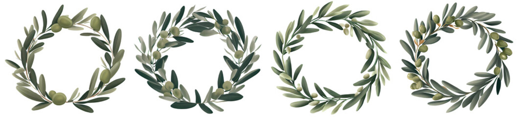 Set of olive wreaths. Generative AI.
