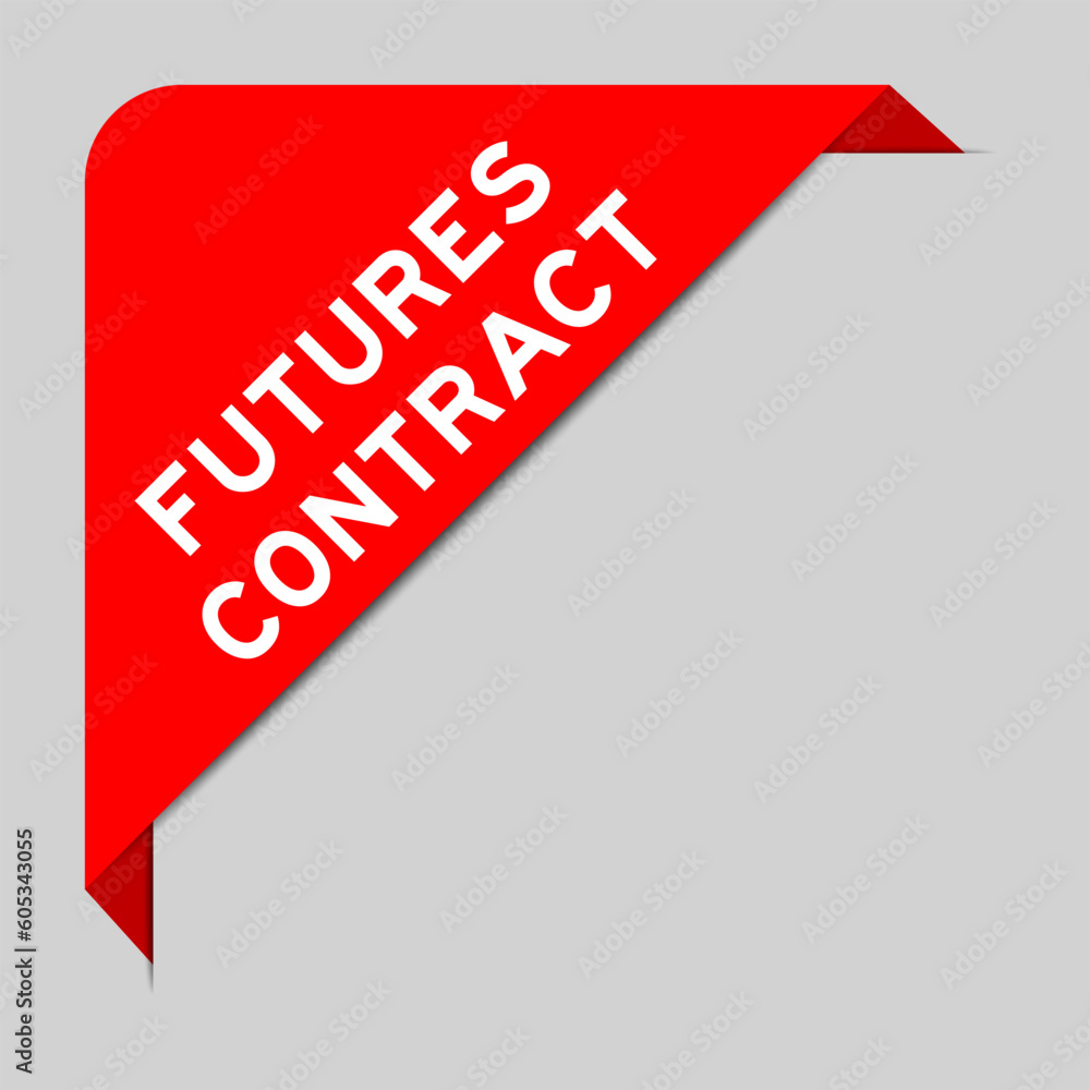 Poster Red color of corner label banner with word futures contract on gray background