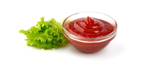 Bowl of tomato sauce, isolated on white background.