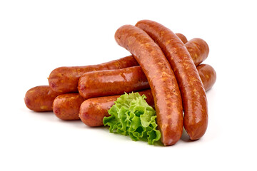 smoked sausages isolated on white background.