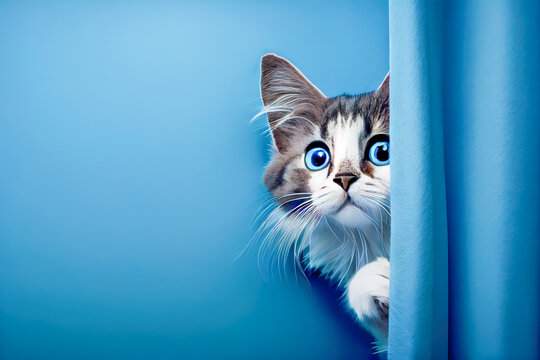 cat peeking around the corner. Generative AI, Generative, AI