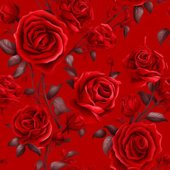 Naklejka premium Red Roses Background Seamless Pattern for Wallpaper, Decorations, Romantic Occasions, Generative AI