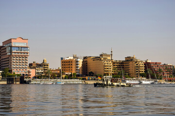 Decorated boats for excursions on Nile River. Vacation, leisure and adventure travel. Luxor, Egypt