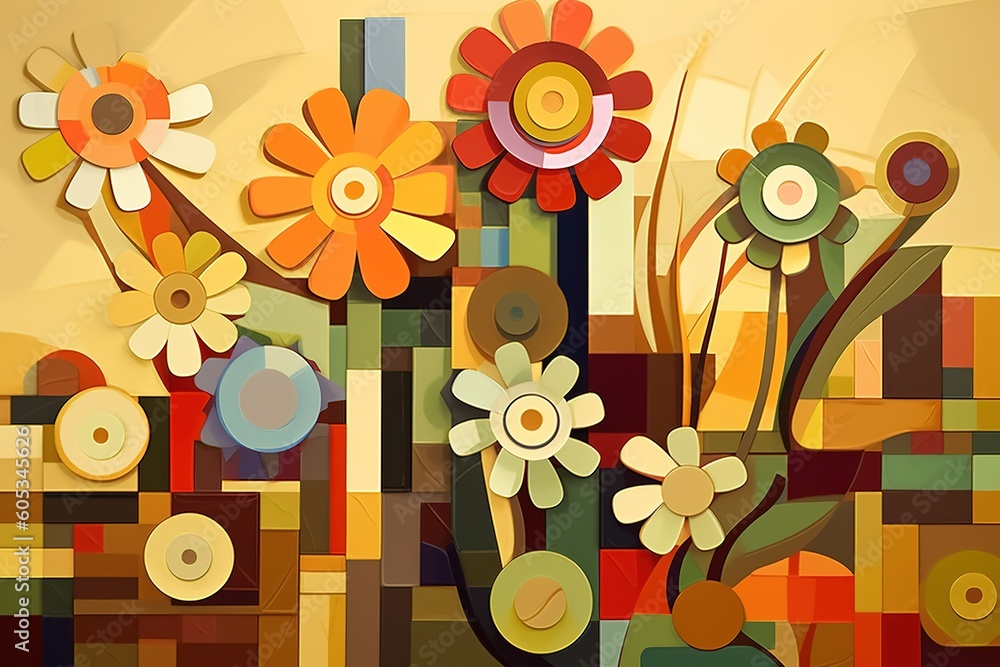 Poster a picture shows a bouquet of flowers placed in a vase and displayed on a table generative ai