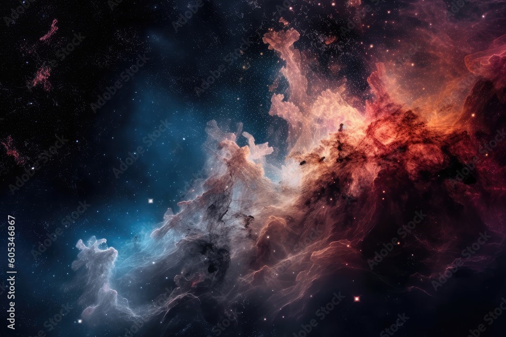 Poster close-up of swirling galaxy with stars and nebulae visible, created with generative ai