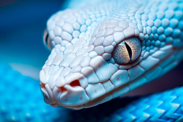 Close up view of a dangerous white snake.AI generated.