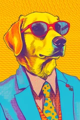 Gordijnen Risograph print style with antrophomorfic dog, pop art style illustration, Generative AI © PaputekWallArt