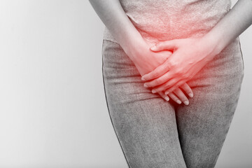 Woman having a stomachache, or menstruation pain. suffering from abdominal. Menstrual cramps....