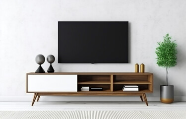 minimal wooden interior room with a television