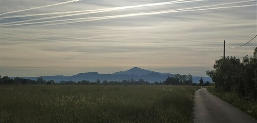 Silhouette du Mont-Ventoux au petit matin  