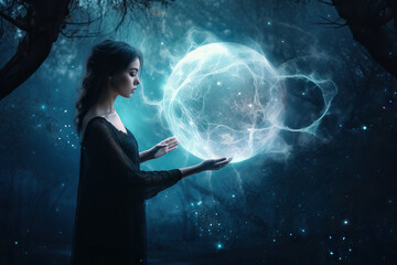 Female magic. Riddle, astrology, zodiac. Banner. Generative ai