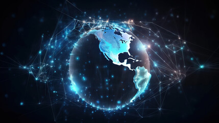 Naklejka na ściany i meble Global network concept. World map point. Global network planet Earth. Generative AI