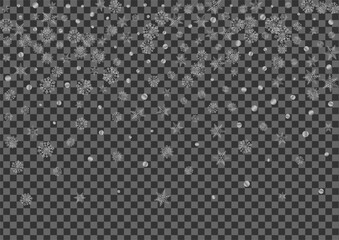 Silver Dot Background Transparent Vector. Snowflake Crystal Card. Grey Snow Garland. Metal Flake Illustration.