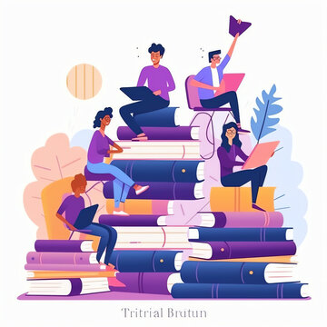 AI Generated: World Book Day - Group of People Reading in a Flat Illustration, Celebrating Literature and Knowledge.