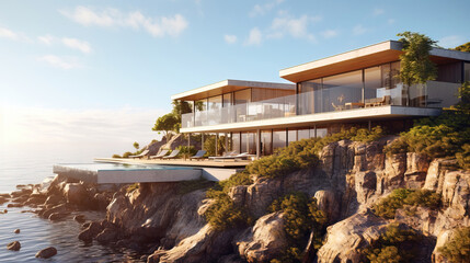 Fototapeta premium A luxury seafront cliffside villa
